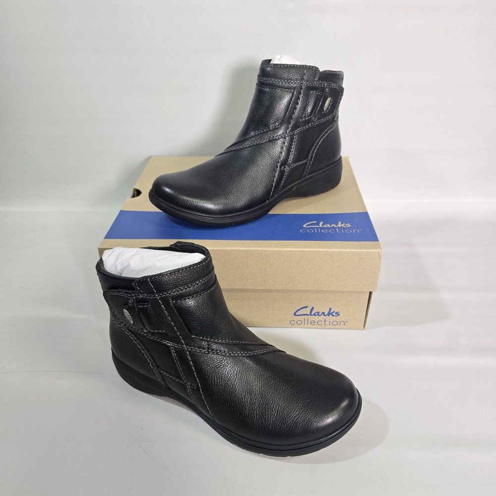 Clarks Women's Carleigh Style Black Leather Ankle Boots 6.5 NIB Comfort Winter